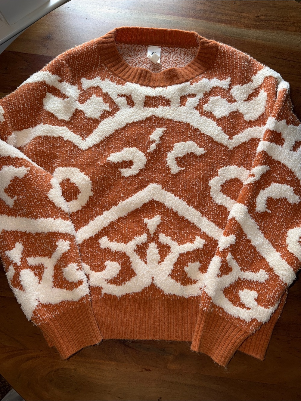 Textured Orange & White Crewneck Sweater